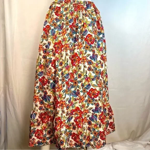 RACHEL ROY Women’s Skirt Medium Floral Print Tiered Maxi Lined Pull On - Picture 2 of 8